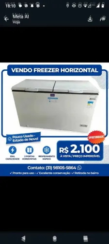 Freezer horizontal duas portas seme novo