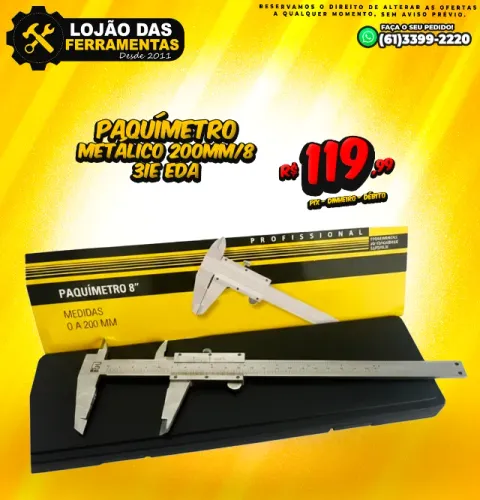 Paquímetro Metálico 200mm 8 Polegadas 3IE Eda