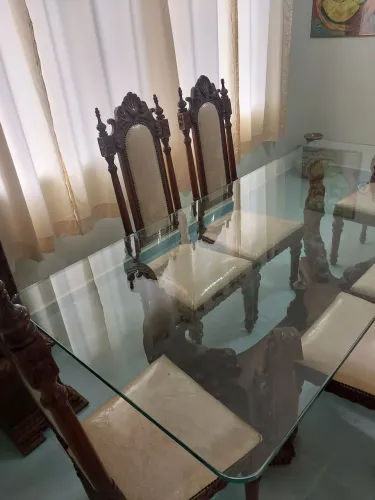 MESA DE JANTAR COLONIAL MADEIRA MACIÇA + 6 CADEIRAS -