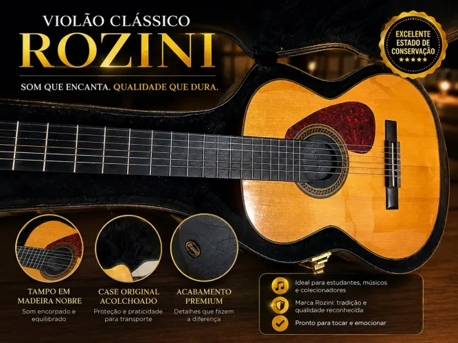 Violão Rozini Concertista Clássico Nylon + Case Original Luxo