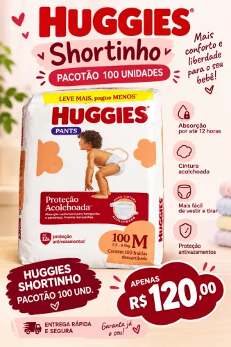 Fralda Huggies shortinho pacotão tamanho M