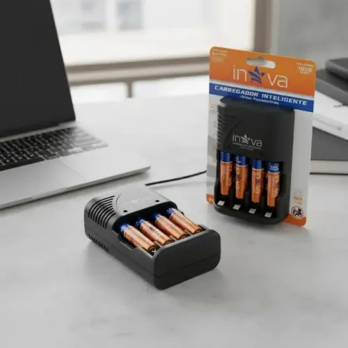 Kit Carregador de Pilhas e Baterias + 4 Pilhas AAA 1050mah