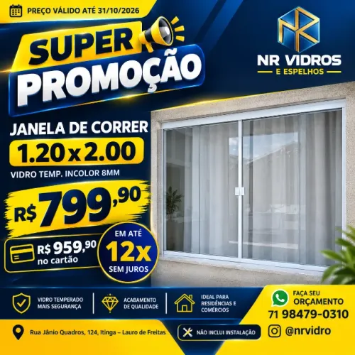 Janela de Vidro 120x200 Incolor 8mm