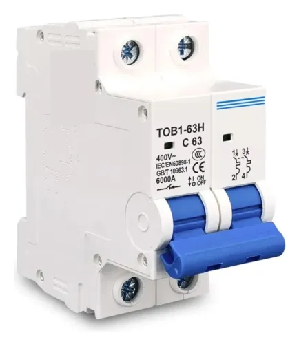 Disjuntor Ca Mcb Tob1-63h Curva C 230/400v~ 50hz/60hz 1p 2p