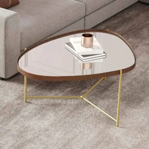 Mesa de Centro Organica Alamanda Castanho Pe Dourado Dividimos Em Até 10x Sem Juros
