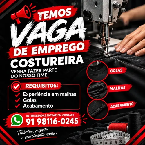 VAGA PARA COSTUREIRA