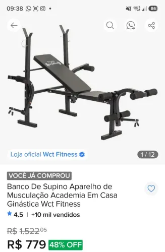 Banco para supino reto e inclinado, peitoral, extensora, mesa flexora