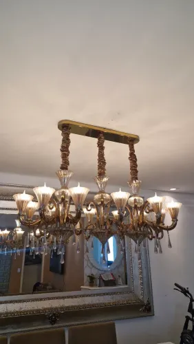 Lustre de cristal e vidro ambar de 12 lâmpadas
