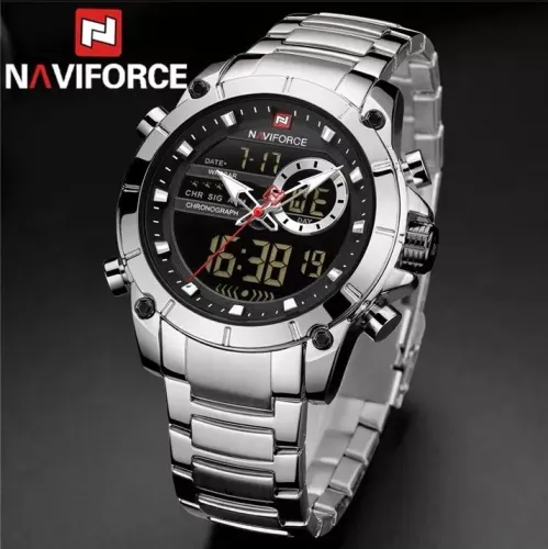Relógio Masculino NAVIFORCE 9163 à Prova D'água Pulseira em Aço