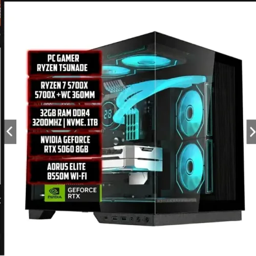PC GAMER RYZEN TSUNADE 7 5700X, AORUS ELITE B550M, DDR4 32GB, 1TB, RTX 5060 8GB, WC 360MM,