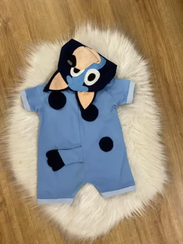 Fantasia Bluey Infantil Macacão Curto Com Capuz Zíper