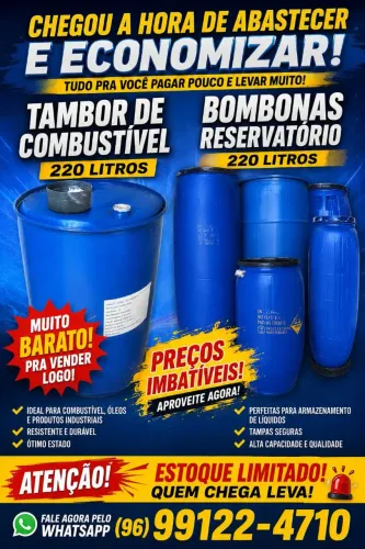 Bombonas reservatório 220litros/Tambor de combustível 220L É pra zerar o Estoque
