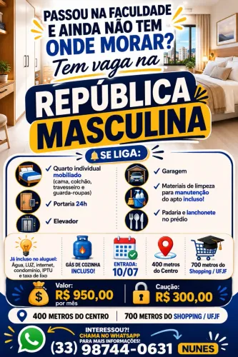 VAGA EM REPÚBLICA MASCULINA