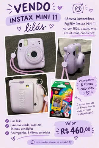Câmera instantânea instax mini 11 lilás + 8 filmes