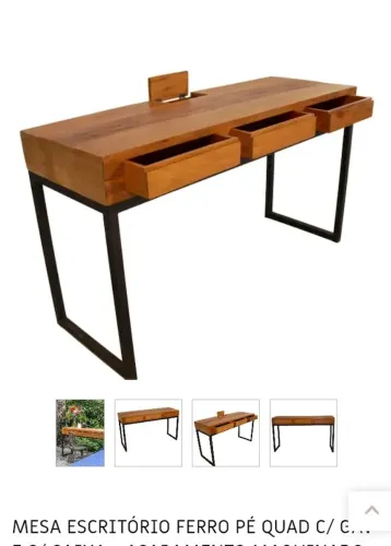 Mesa de escritorio de madeira de demolição e ferro (Trapiche Carioca) 