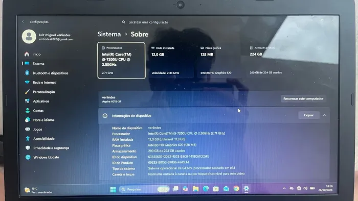 Notebook Intel Core i5, 12GB RAM, SSD 224GB - Ótimo Estado