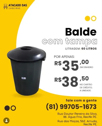 Balde com tampa 60 litros 