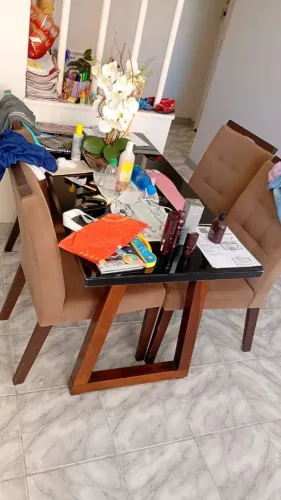 Mesa De Jantar C/vidro 4 Cadeiras