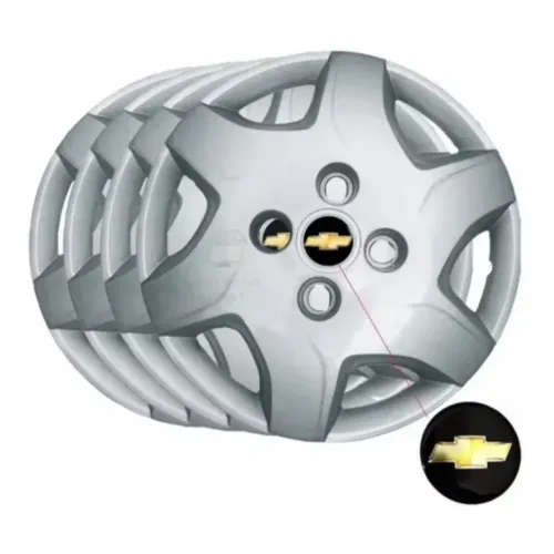 Jogo de Calotas GM Celta Aro 13 Prata Esportiva c/ Emblema GM 