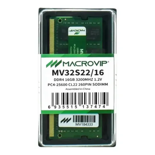 12X CARTÃO - MEMÓRIA DDR4 32GB(X2 16GB) 3200 Mhz MACROVIP - ORIGINAL LACRADO - 12X CARTÃO