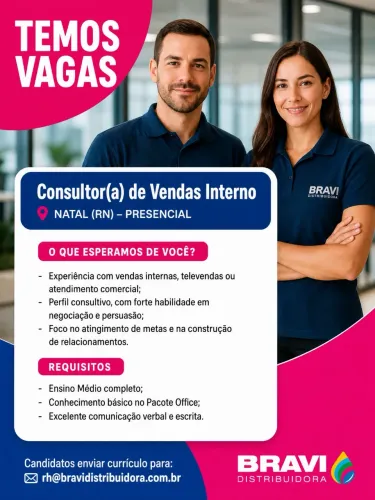 Vaga pra vendedora interna