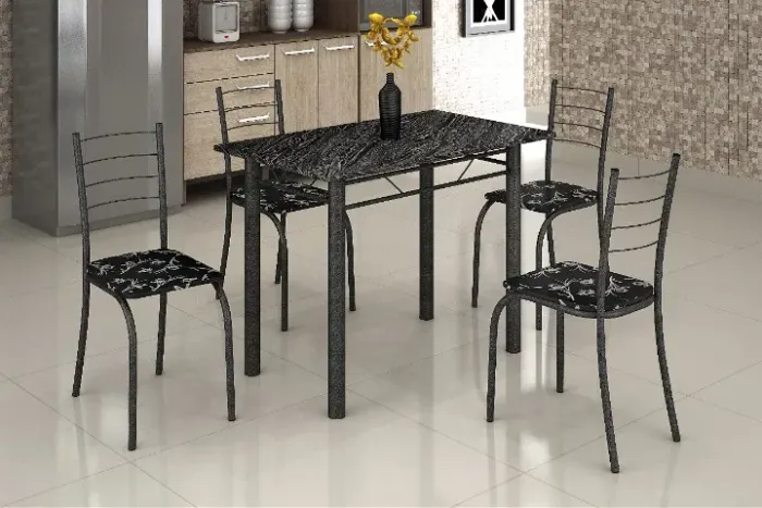 Mesa de Cozinha Rio 100x60 Martelado Tmp Pedra Indiana Preto 4 Cds Marteado Preto Teixeira