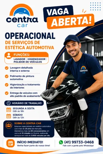 Vaga para POLIDOR, LAVADOR, HIGIENIZADOR AUTOMOTIVO