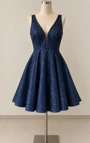 Vestido azul com brilho curto