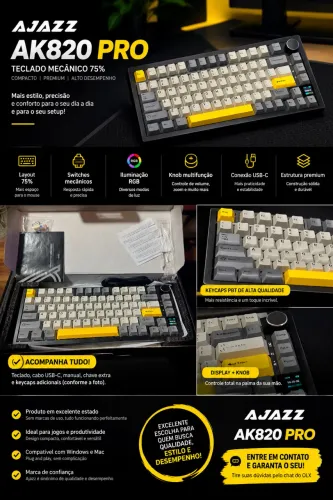 Teclado Mecânico AJAZZ AK820 PRO Tri-Mode RGB 75% Nov