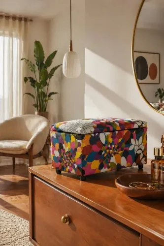 Organizador Baú Pequeno Courino Estampado Colorido Decoração Multicolorido
