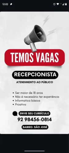 vaga para recepcionista são josé 