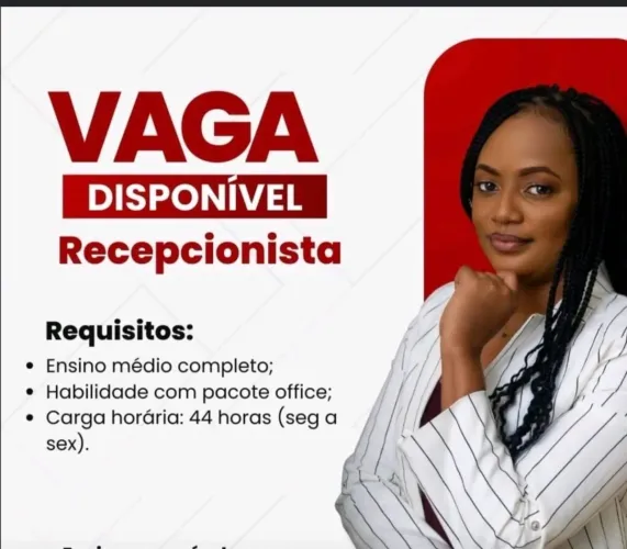 Vaga para recepcionista  na CRUZ DAS ALMAS 