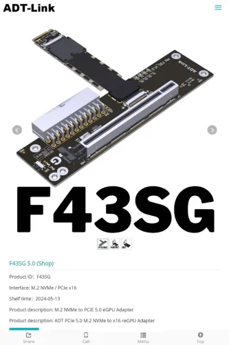 Adaptador NVME Egpu 5.0 M.2 F43SG 50CM