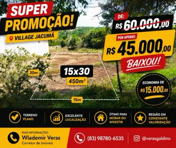 vendo terreno em jacuman vista mar 15x30
