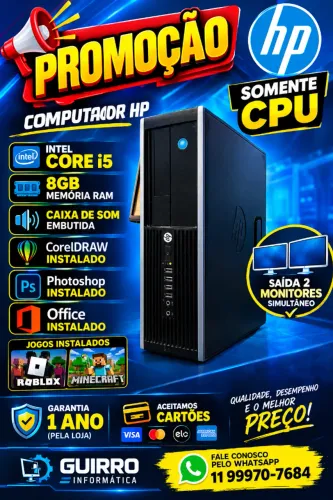 Promoção Computador HP I5 Windows 11 Office Corel Draw Photoshop Saida 2 Monitores Jogos