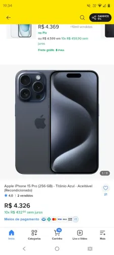 Apple iPhone 15 Pro(256 GB)-Titânio Azul-Aceitavel