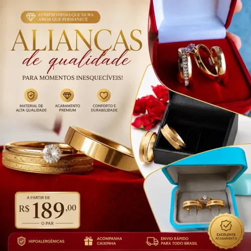 Alianças para noivado em aço cirúrgico banhado a ouro 18K -FSA
