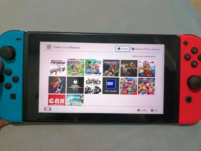 Nintendo Switch V1 Des.travado SD 512GB Jogos Controle Cabos