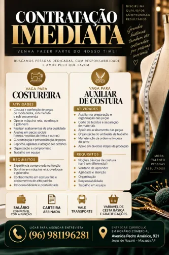 Costureira e Auxiliar de costura