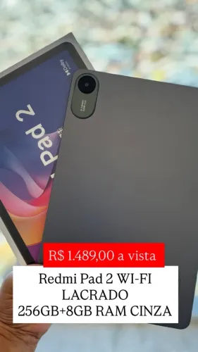 Redmi Pad 2 wifi 256gb com 8gb ram cinza novo lacrado R$ 1.489,00 A VISTA 