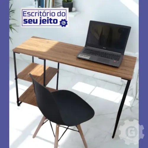 Birô com prateleira Amadeirado 1,1m NOVO Mesa Industrial Multiuso para Computador Notebook