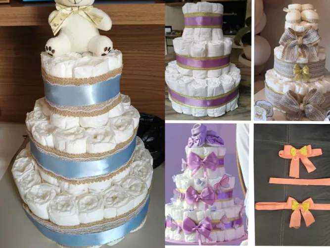 Bolo de fraldas para chá de bebê - Menino e Menina