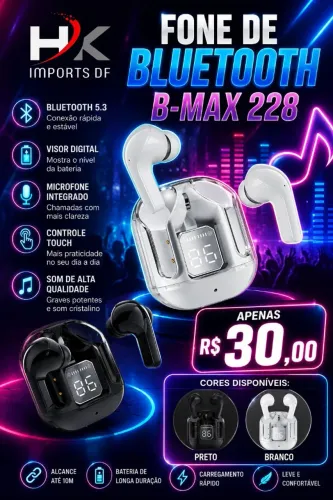 FONE BLUETOOTH B-MAX 228 BRANCO OU PRETO