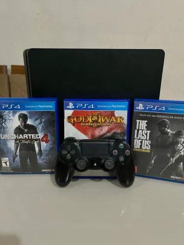 PS4 Slim 500GB + Controle Original + 3 Jogos