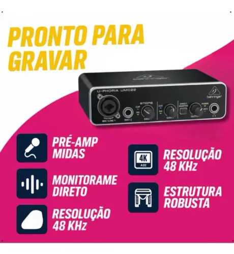 Interface De Áudio Behringer U-phoria Umc22 Midas Usb