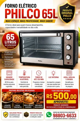 FORNO ELÉTRICO PHILCO 65L NOVO
