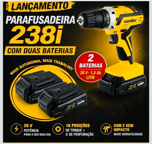 Parafusadeira impacto vomder 2 baterias.