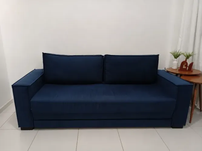 Sofá-Cama Santiago B&S - Tecido Legacy Azul G2 - Impecável!