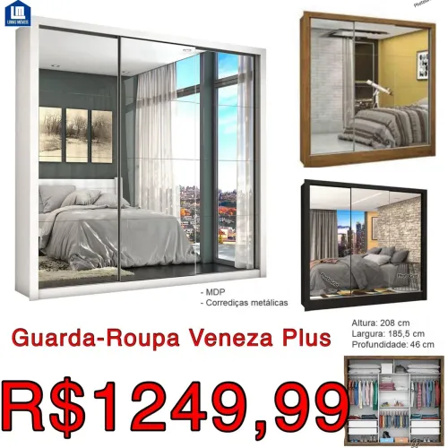 GUARDA ROUPA CASAL 3 PORTAS 4 GAVETAS 