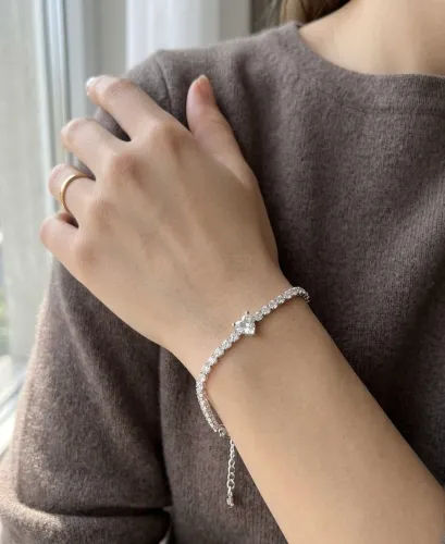Pulseira Monte Carlo Coração Cravejada Em Prata 925